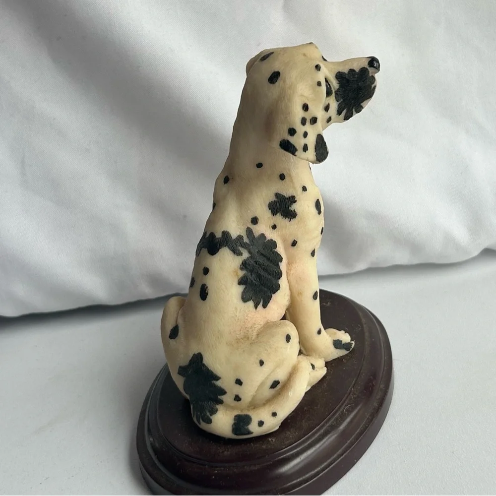 Spotted Dog Figurine on Wooden Base